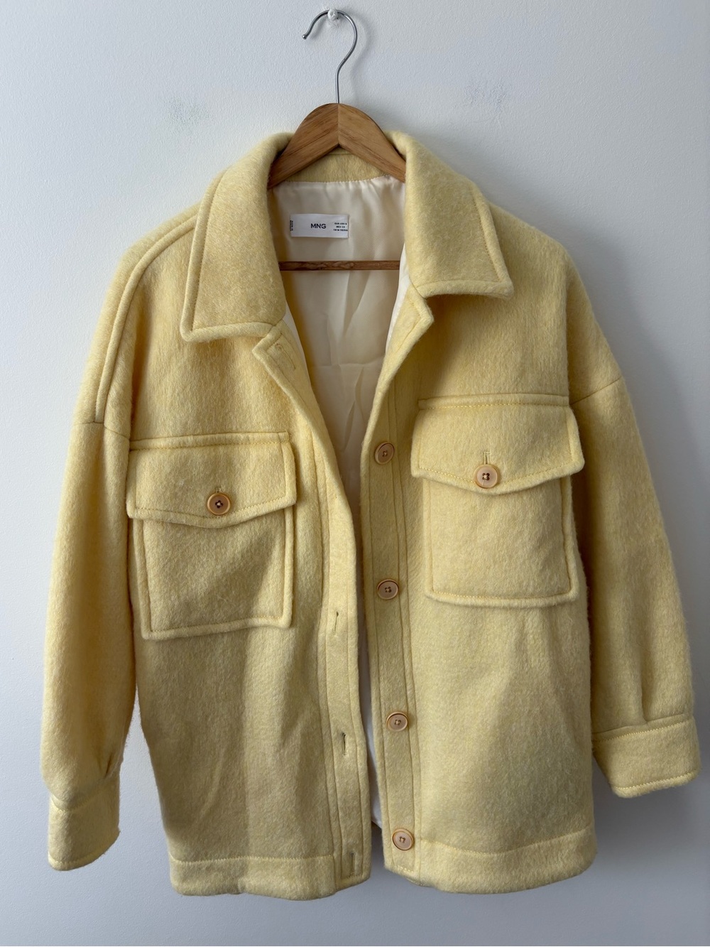 Mango Oversized Utility Jacket Butter Yellow Wool-Look Size Small Fall Chic - Picture 4 of 12